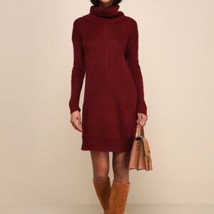 Lulus Tea Reader Burgundy Mini Sweater Dress Red - Size S
